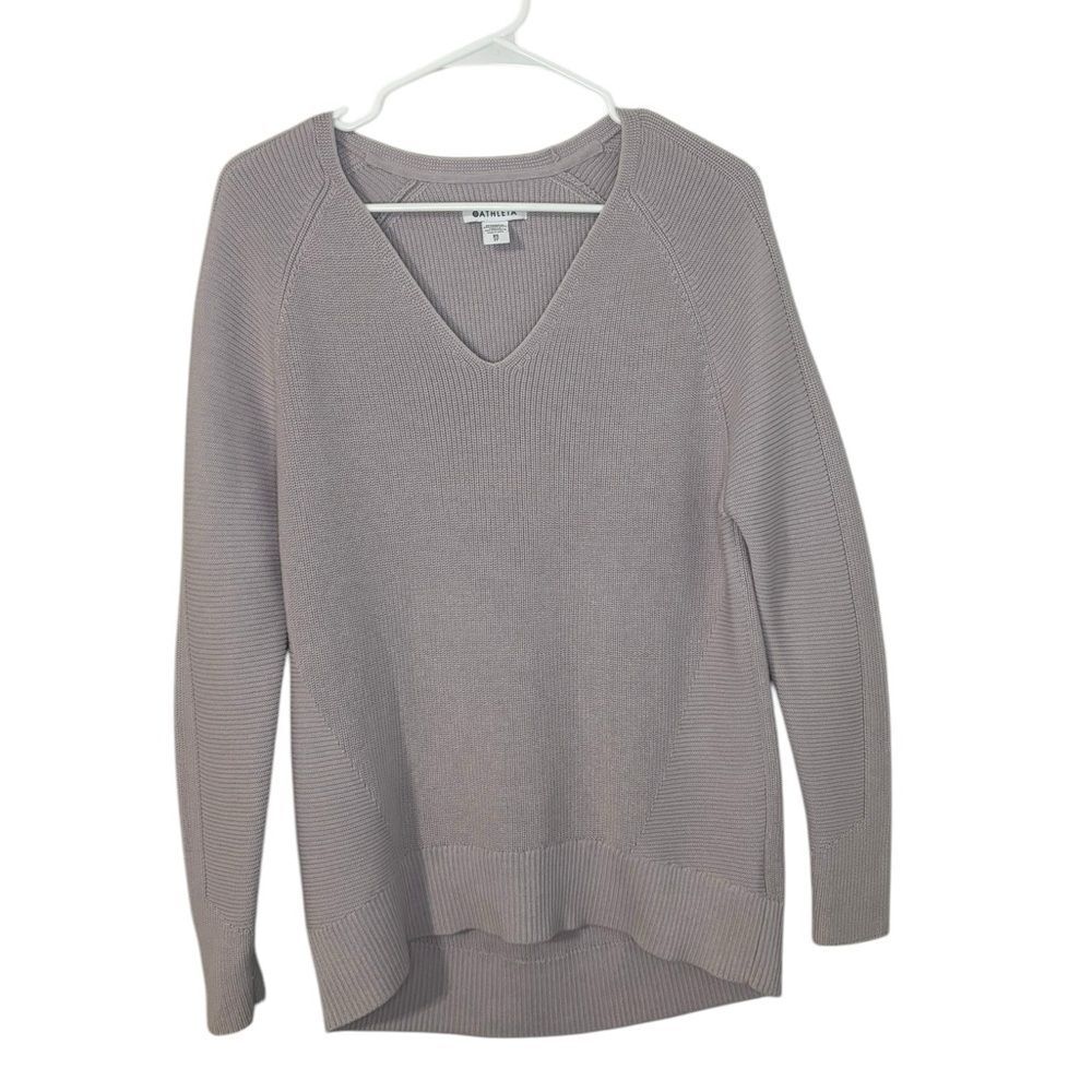 Athleta Hanover Sweater Womens XS Purple V Neck Merino Wool Blend Ribbed - Picture 3 of 9